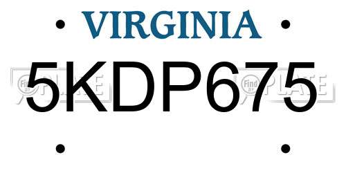 5KDP675 Virginia License Plate