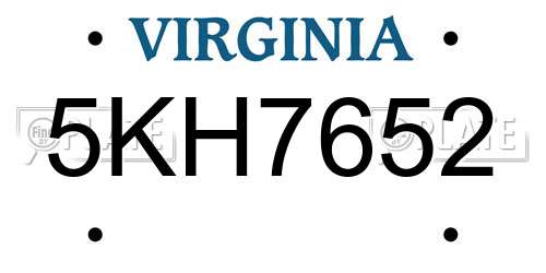 5KH7652 Virginia License Plate