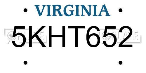 5KHT652 Virginia License Plate