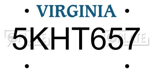 5KHT657 Virginia License Plate