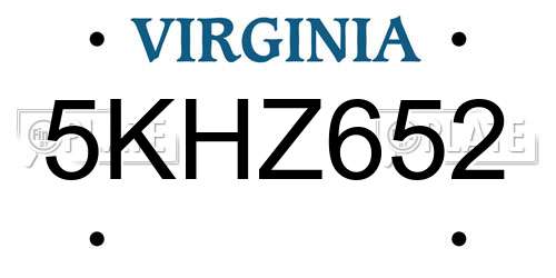 5KHZ652 Virginia License Plate