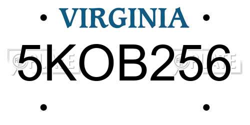 5KOB256 Virginia License Plate
