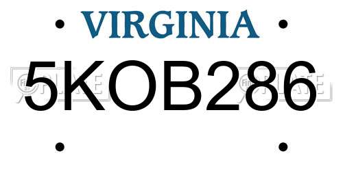 5KOB286 Virginia License Plate