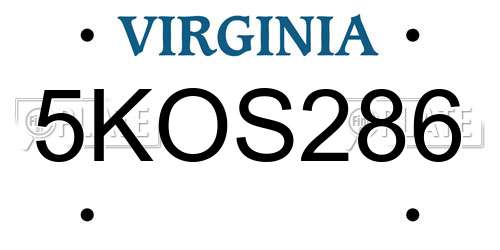 5KOS286 Virginia License Plate