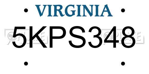 5KPS348 Virginia License Plate