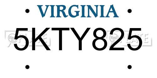 5KTY825 Virginia License Plate
