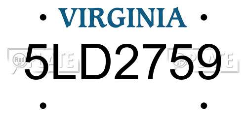 5LD2759 Virginia License Plate