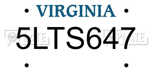 5LTS647 Virginia License Plate