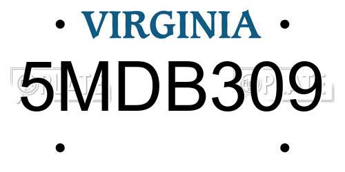 5MDB309 Virginia License Plate