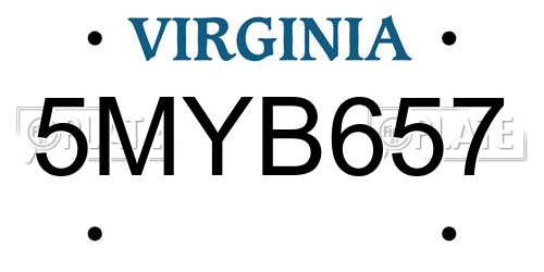 5MYB657 Virginia License Plate