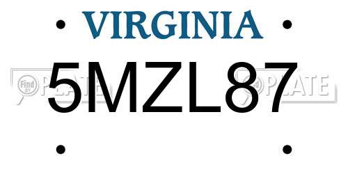 5MZL87 Virginia License Plate