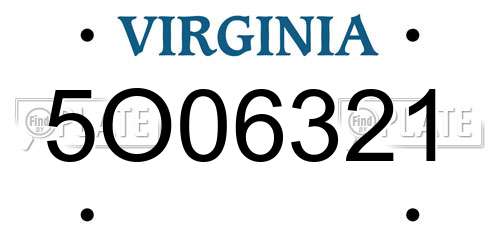 5O06321 Virginia License Plate