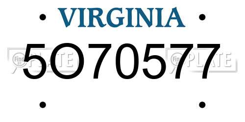 5O70577 Virginia License Plate