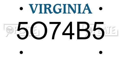 5O74B5 Virginia License Plate