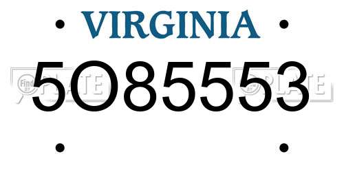 5O85553 Virginia License Plate