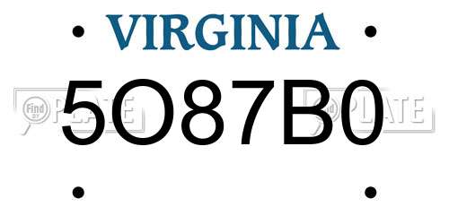 5O87B0 Virginia License Plate