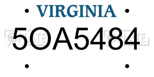 5OA5484 Virginia License Plate