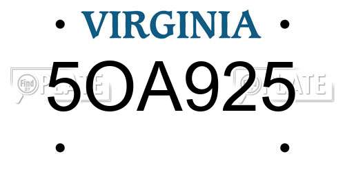 5OA925 Virginia License Plate