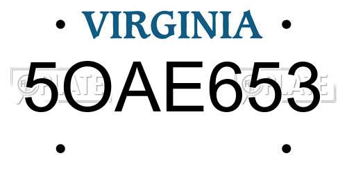 5OAE653 Virginia License Plate