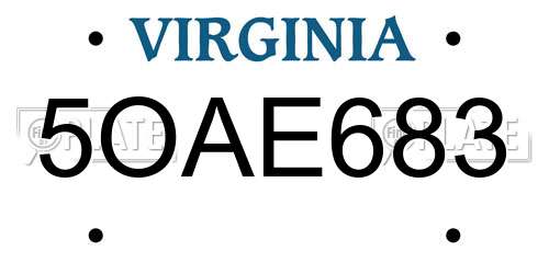 5OAE683 Virginia License Plate