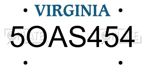 5OAS454 Virginia License Plate
