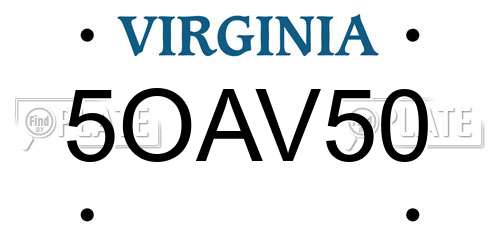 5OAV50 Virginia License Plate