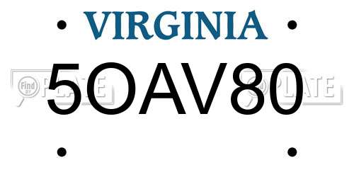 5OAV80 Virginia License Plate