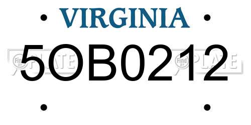 5OB0212 Virginia License Plate