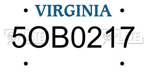 5OB0217 Virginia License Plate