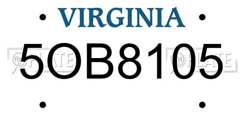 5OB8105 Virginia License Plate