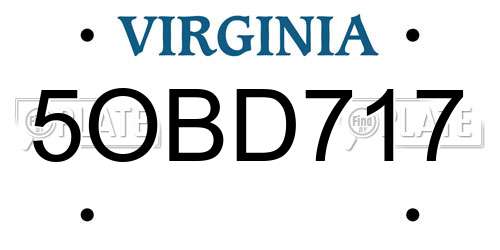5OBD717 Virginia License Plate