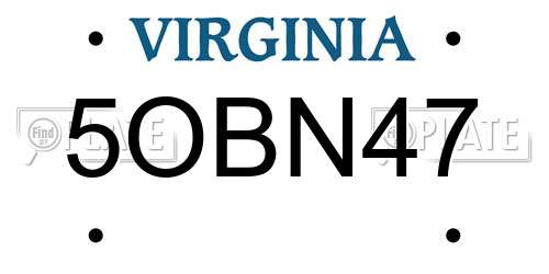 5OBN47 Virginia License Plate
