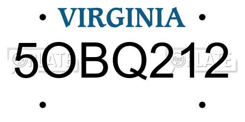 5OBQ212 Virginia License Plate
