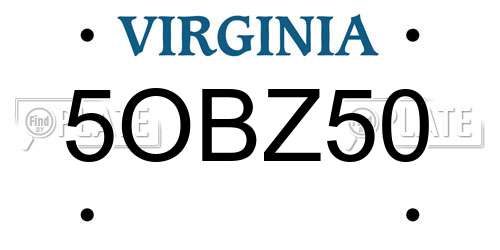 5OBZ50 Virginia License Plate