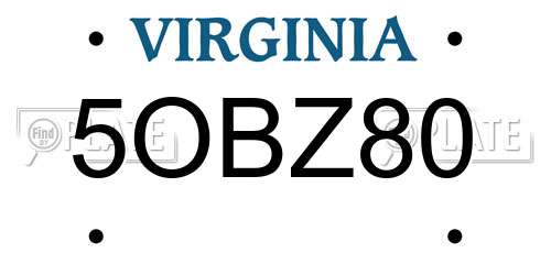 5OBZ80 Virginia License Plate