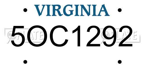 5OC1292 Virginia License Plate