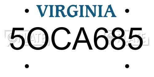5OCA685 Virginia License Plate