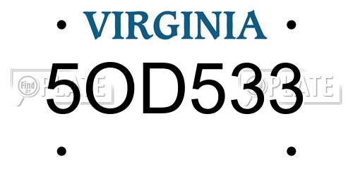 5OD533 Virginia License Plate