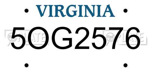 5OG2576 Virginia License Plate