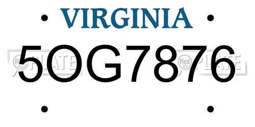 5OG7876 Virginia License Plate