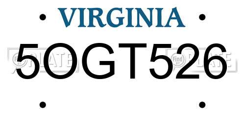 5OGT526 Virginia License Plate