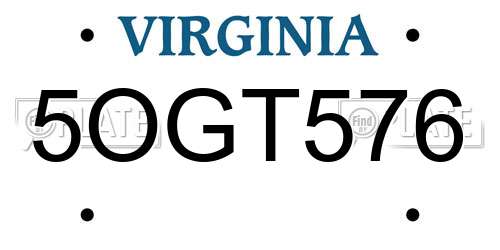 5OGT576 Virginia License Plate
