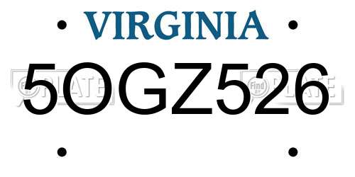 5OGZ526 Virginia License Plate