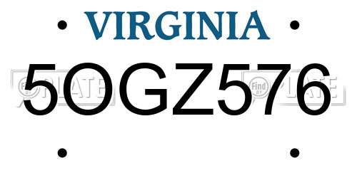 5OGZ576 Virginia License Plate