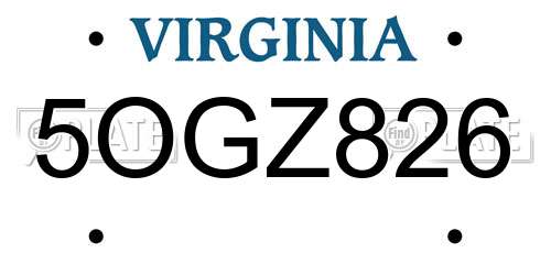 5OGZ826 Virginia License Plate