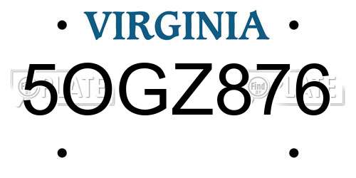 5OGZ876 Virginia License Plate
