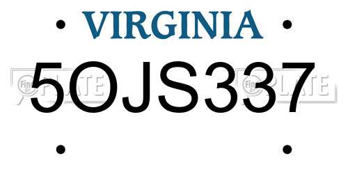 5OJS337 Virginia License Plate
