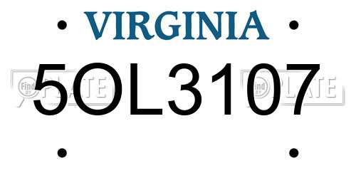 5OL3107 Virginia License Plate