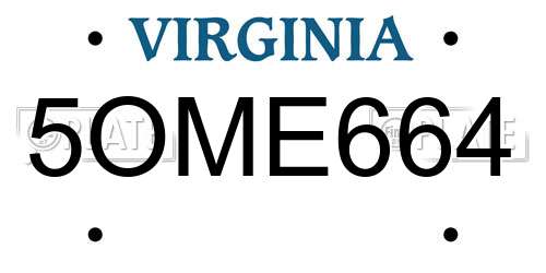 5OME664 Virginia License Plate