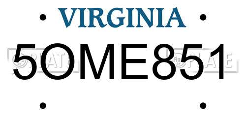 5OME851 Virginia License Plate